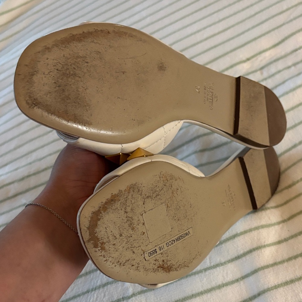 Valentino Cream and Gold Studded Sandals - Picture 3 of 5
